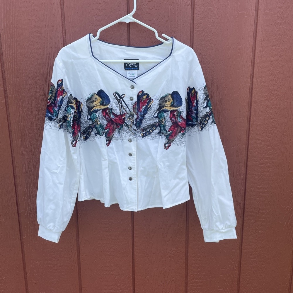 Vintage Roper Women's Cowgirl Print Button Up Blouse Long Sleeve Sz M
